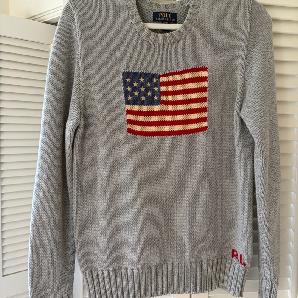 Polo by Ralph Lauren Gray Crewneck Sweater with Flag